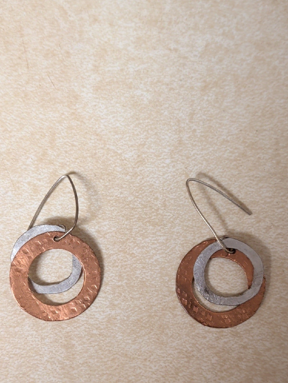 Mixed Metal Copper and Silver Circle Drop Earrings - Women Jewelry